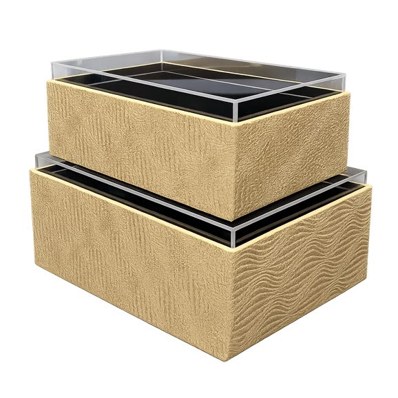 Annie gift boxes with acrylic tops in gold