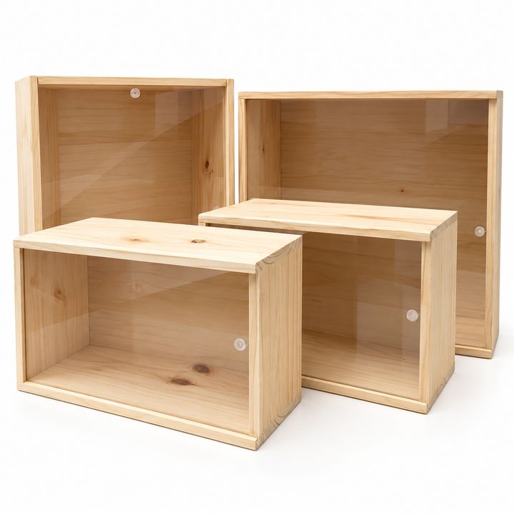 Olly pinewood crates with acrylic lids