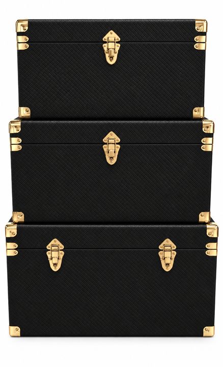 Uyor deep trunks stacked in black with gold clasps